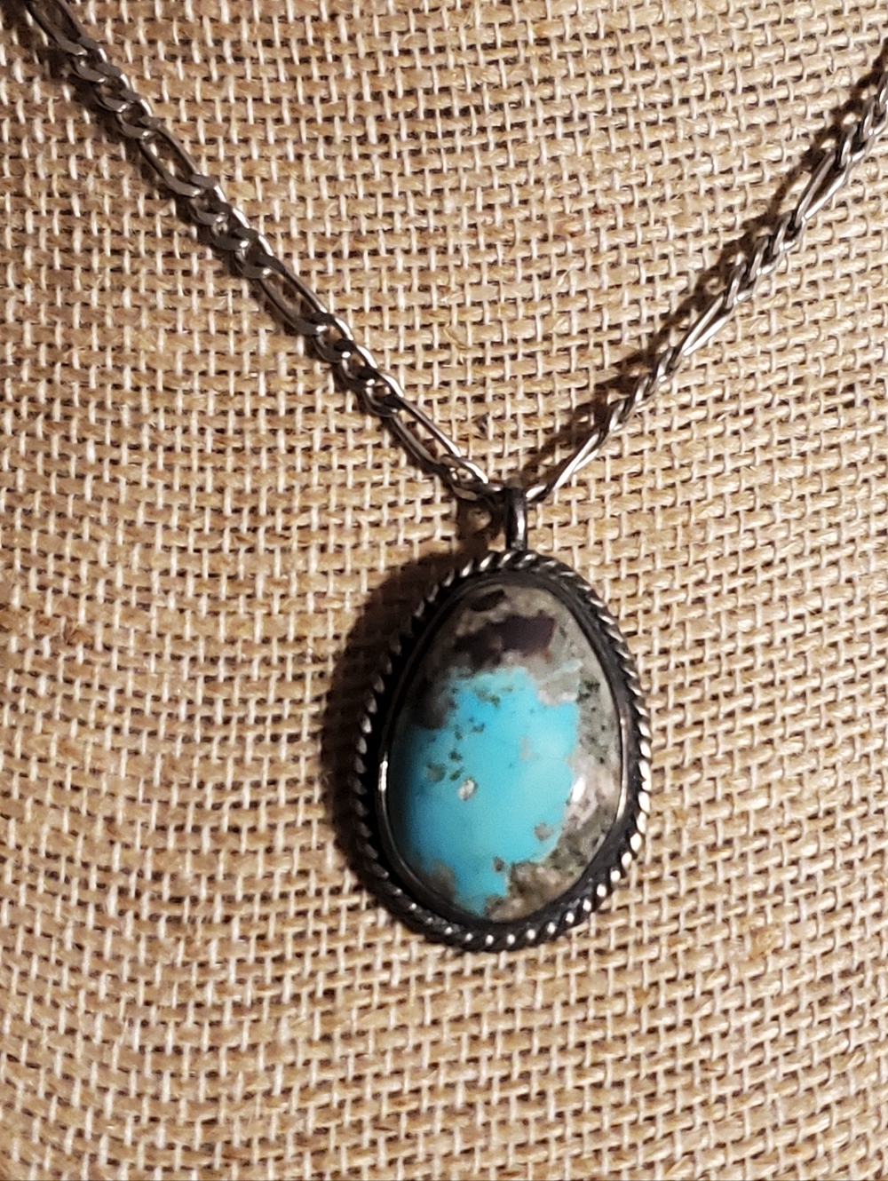 Native American Turquoise Pendant Sterling Silver Necklace Vintage